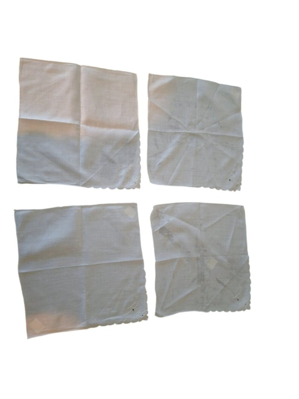 Vintage Portugal Hand Embroidered Linen Napkins Scalloped Cottagecore Set